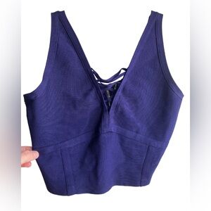 Marciano navy blue ribbed v-neck cropped tank top large